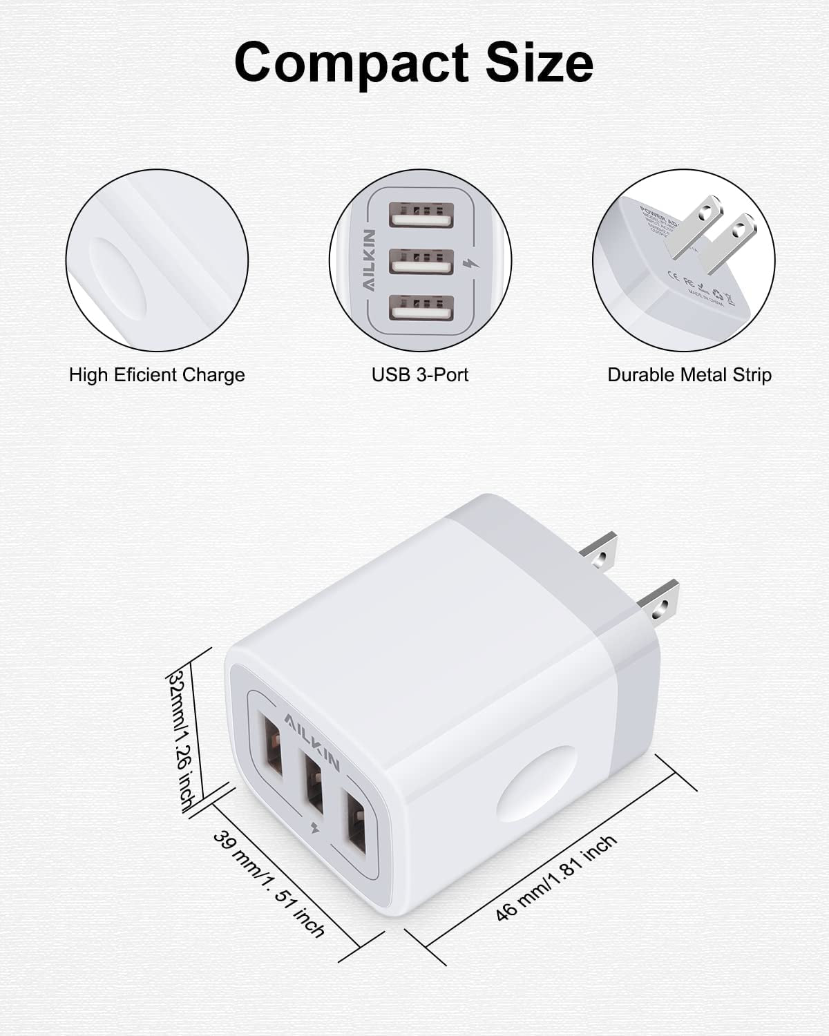 USB Charger Cube, Wall Charger Plug, 3.1A 3-Muti Port USB Adapter Power Plug Charging Station Box Base for Iphone 15 14 13 12 Pro Max Mini SE 11 Pro Max/X/8/7, Samsung Phones USB Charging Block