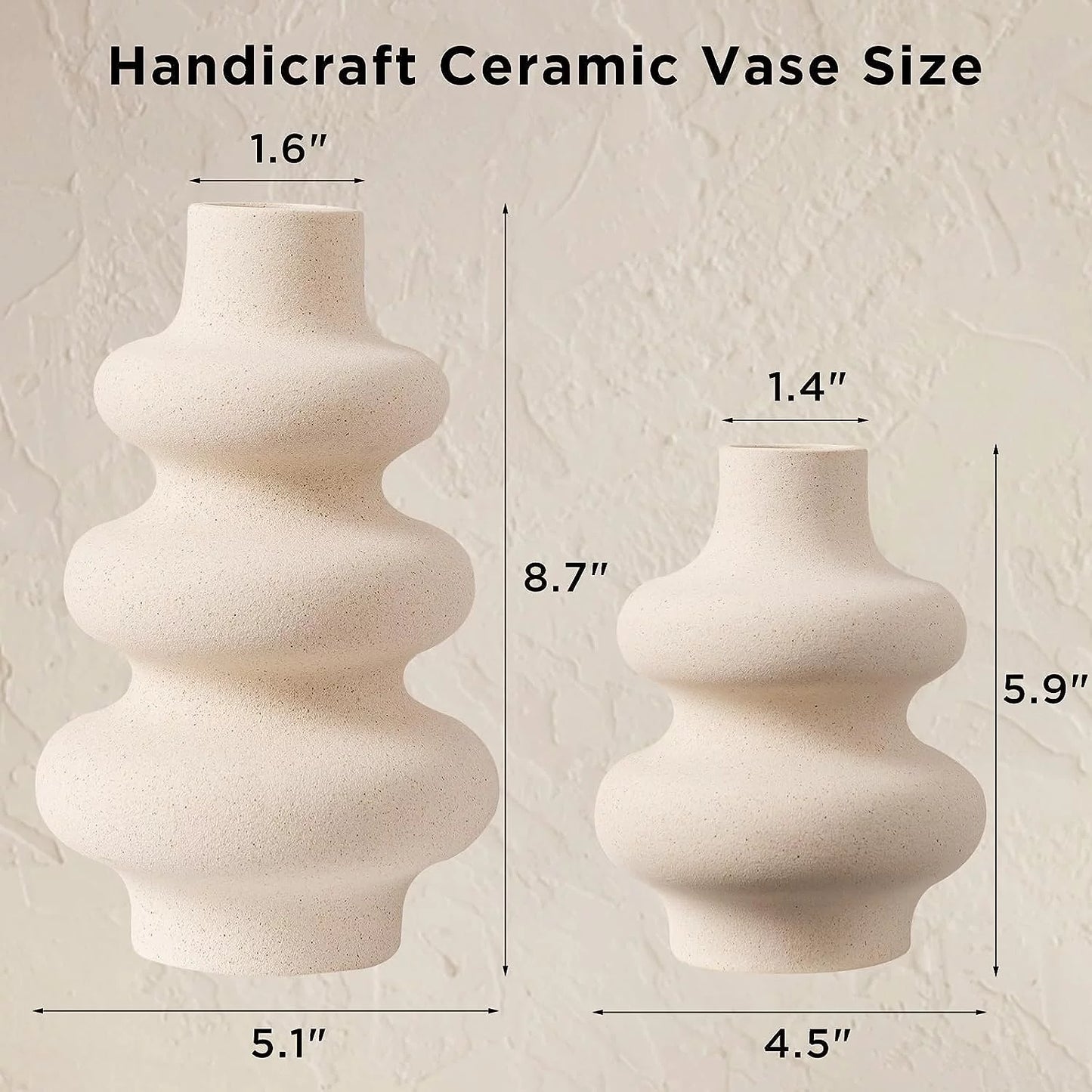 Ceramic Vases Set of 2, Modern Unique Matte Decorative Flower Vase for Home Centerpieces Living Decor, off White Minimalist Nordic Boho Vase for Flower Bouquet, Pampas Grass