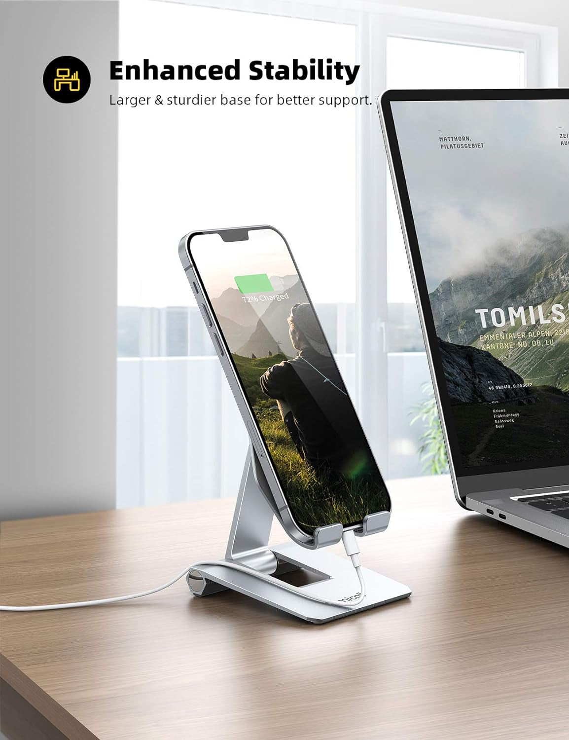 𝟮𝟬𝟮𝟒 𝐔𝐩𝐠𝐫𝐚𝐝𝐞𝐝 Adjustable Cell Phone Stand Desk - Foldable Desktop Phone Holder, Cradle, Dock, Compatible with Iphone 15 14, Plus, Pro, Pro Max, 13 12 X XS,4-11'' Phone Sliver