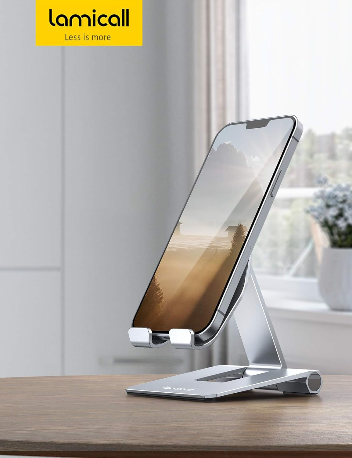 𝟮𝟬𝟮𝟒 𝐔𝐩𝐠𝐫𝐚𝐝𝐞𝐝 Adjustable Cell Phone Stand Desk - Foldable Desktop Phone Holder, Cradle, Dock, Compatible with Iphone 15 14, Plus, Pro, Pro Max, 13 12 X XS,4-11'' Phone Sliver
