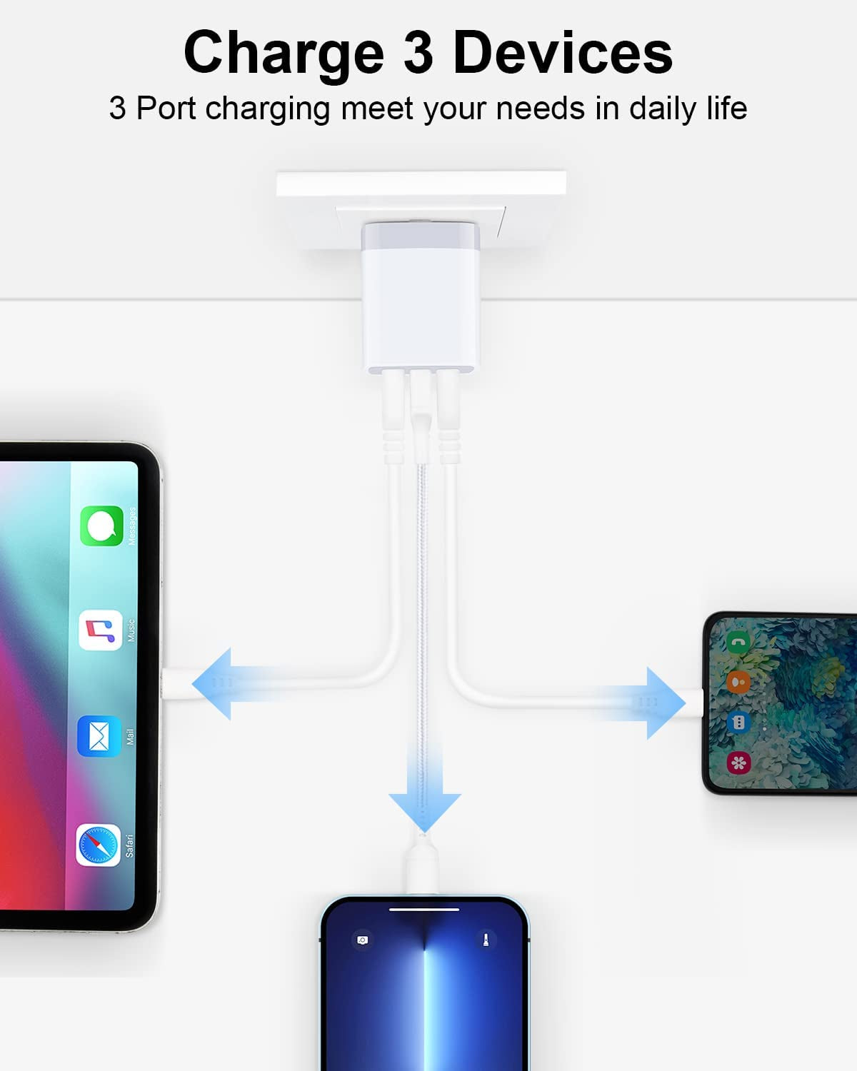 USB Charger Cube, Wall Charger Plug, 3.1A 3-Muti Port USB Adapter Power Plug Charging Station Box Base for Iphone 15 14 13 12 Pro Max Mini SE 11 Pro Max/X/8/7, Samsung Phones USB Charging Block