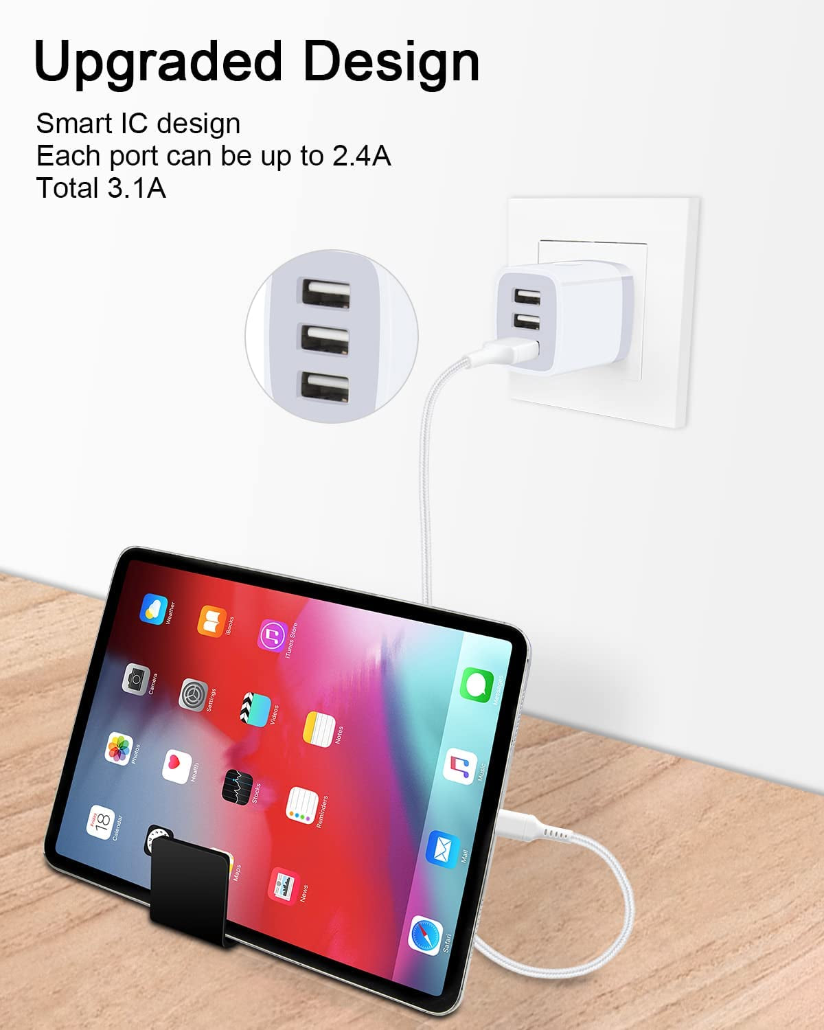 USB Charger Cube, Wall Charger Plug, 3.1A 3-Muti Port USB Adapter Power Plug Charging Station Box Base for Iphone 15 14 13 12 Pro Max Mini SE 11 Pro Max/X/8/7, Samsung Phones USB Charging Block