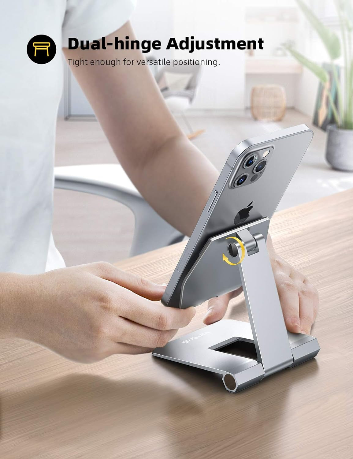 𝟮𝟬𝟮𝟒 𝐔𝐩𝐠𝐫𝐚𝐝𝐞𝐝 Adjustable Cell Phone Stand Desk - Foldable Desktop Phone Holder, Cradle, Dock, Compatible with Iphone 15 14, Plus, Pro, Pro Max, 13 12 X XS,4-11'' Phone Sliver