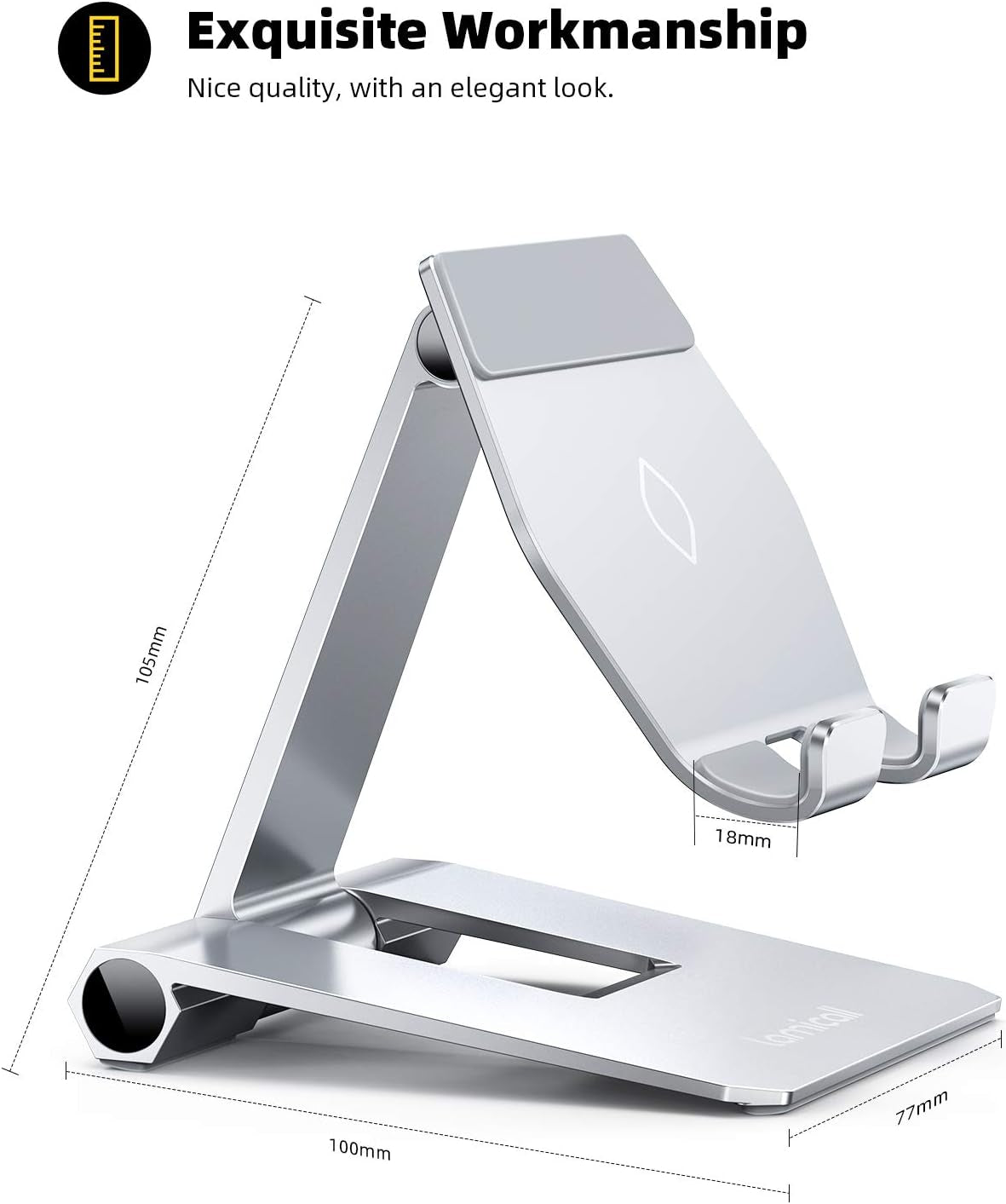 𝟮𝟬𝟮𝟒 𝐔𝐩𝐠𝐫𝐚𝐝𝐞𝐝 Adjustable Cell Phone Stand Desk - Foldable Desktop Phone Holder, Cradle, Dock, Compatible with Iphone 15 14, Plus, Pro, Pro Max, 13 12 X XS,4-11'' Phone Sliver