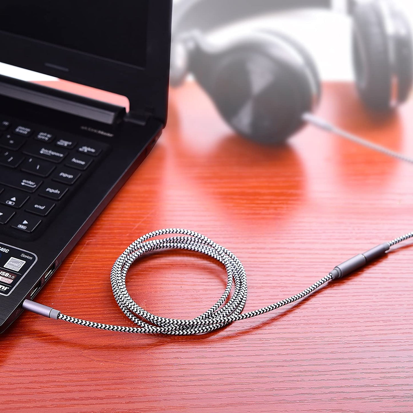 Audio Auxiliary Stereo Extension Audio Cable 3.5Mm Stereo Jack Male to Female, Stereo Jack Cord for Phones, Headphones, Speakers, Tablets, Pcs, MP3 Players and More (4FT/1.2M, Braied-Gray)