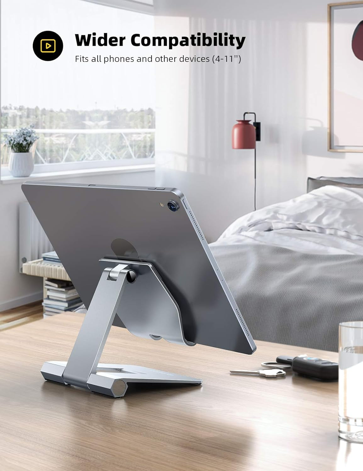 𝟮𝟬𝟮𝟒 𝐔𝐩𝐠𝐫𝐚𝐝𝐞𝐝 Adjustable Cell Phone Stand Desk - Foldable Desktop Phone Holder, Cradle, Dock, Compatible with Iphone 15 14, Plus, Pro, Pro Max, 13 12 X XS,4-11'' Phone Sliver