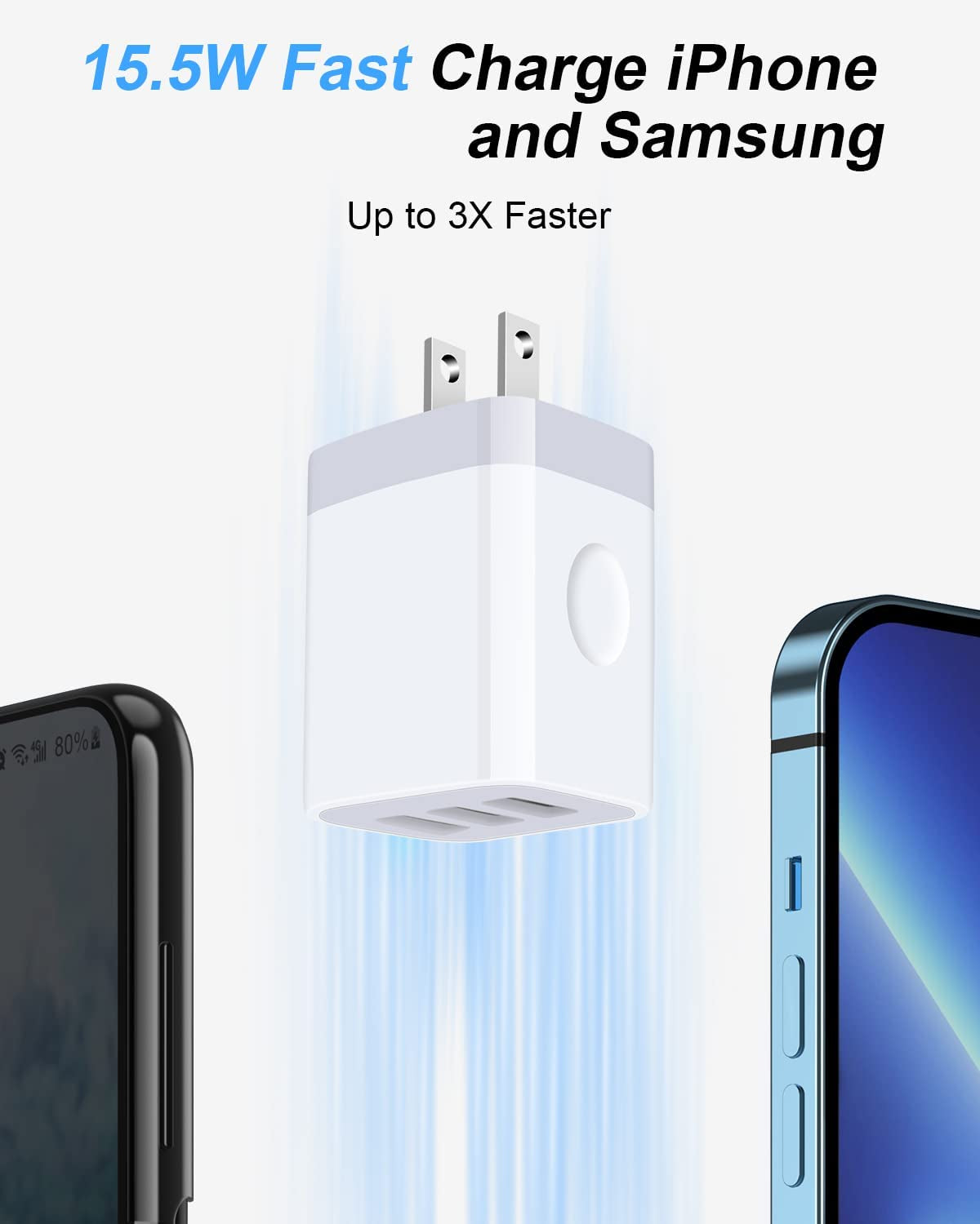 USB Charger Cube, Wall Charger Plug, 3.1A 3-Muti Port USB Adapter Power Plug Charging Station Box Base for Iphone 15 14 13 12 Pro Max Mini SE 11 Pro Max/X/8/7, Samsung Phones USB Charging Block