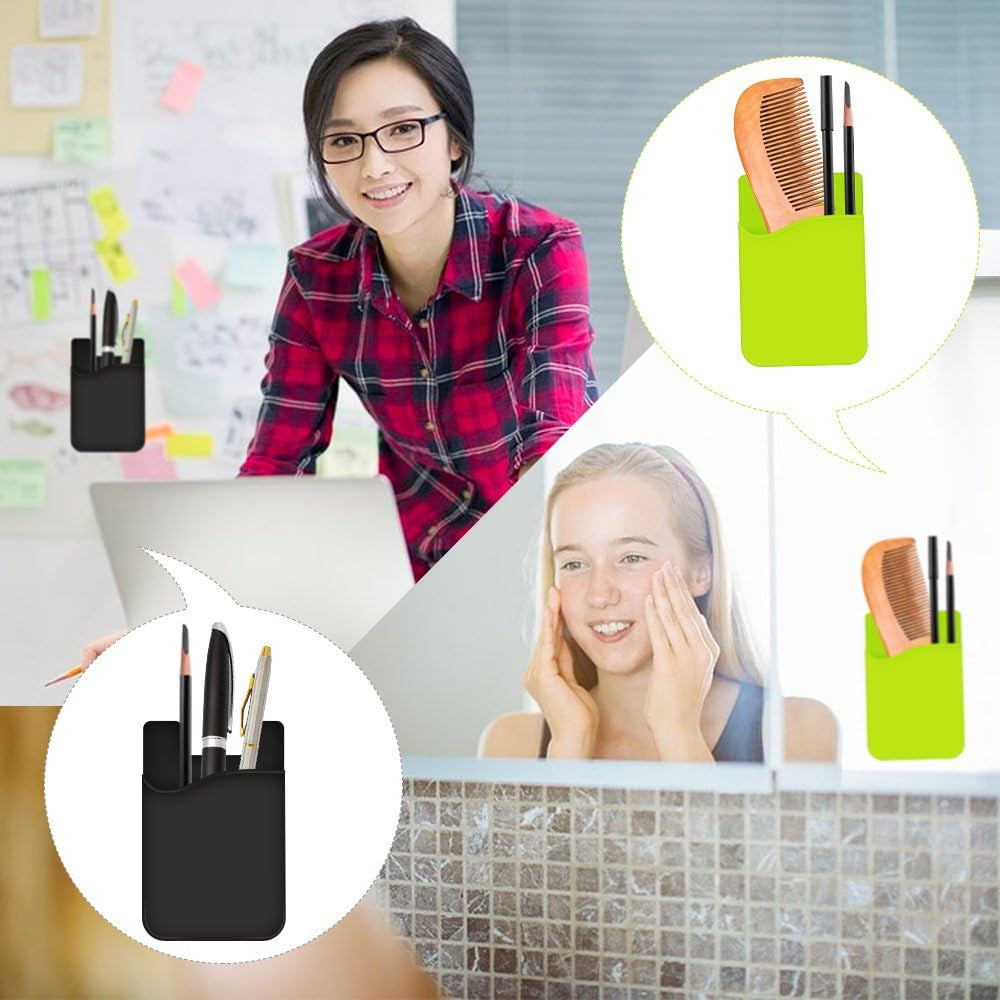 Cell Phone Credit Card Holder, Silicone Phone Wallet with Adhesive Stick-On Fits Apple Iphone Ipad Samsung Galaxy Android Smartphones Table Refrigerator Door (Black Color - 10 Pack)