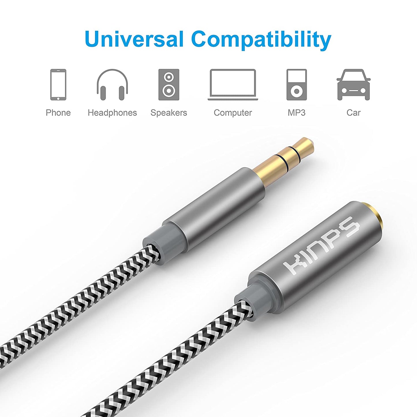Audio Auxiliary Stereo Extension Audio Cable 3.5Mm Stereo Jack Male to Female, Stereo Jack Cord for Phones, Headphones, Speakers, Tablets, Pcs, MP3 Players and More (4FT/1.2M, Braied-Gray)