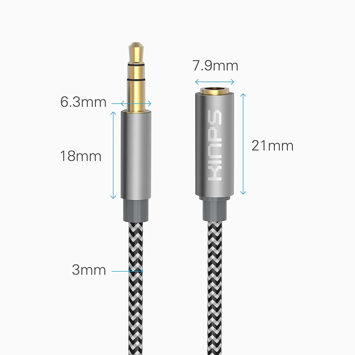 Audio Auxiliary Stereo Extension Audio Cable 3.5Mm Stereo Jack Male to Female, Stereo Jack Cord for Phones, Headphones, Speakers, Tablets, Pcs, MP3 Players and More (4FT/1.2M, Braied-Gray)