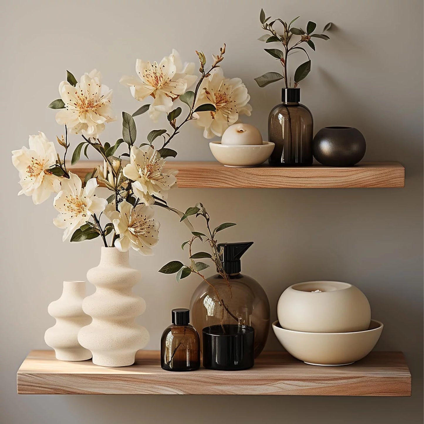 Ceramic Vases Set of 2, Modern Unique Matte Decorative Flower Vase for Home Centerpieces Living Decor, off White Minimalist Nordic Boho Vase for Flower Bouquet, Pampas Grass